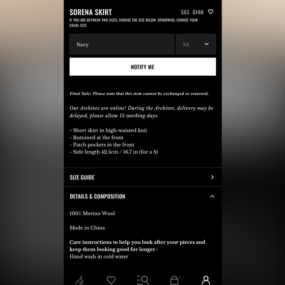 Sezane Sorena Skirt Navy Blue - Size M EUC - Picture 4 of 9